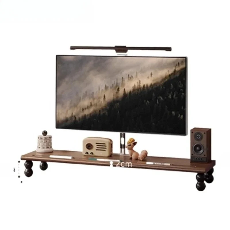 Walnut Monitor Stand Riser Solid Wood Computer Screen Holder Desktop Organizer Shelf for Laptop Space-Saving Desk Accessory