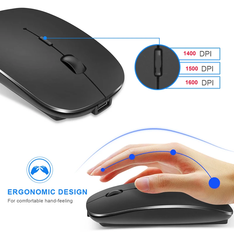 Wireless Rechargeable Mouse Noiseless Dual Model 2.4G Bluetooth-compatible Mice for iPad/Samsung/Huawei Laptop Tablet Mouse