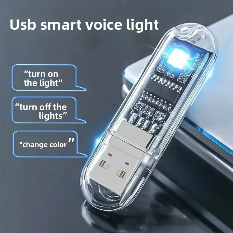USB Voice Activated LED Night Light, Smart Sound Control Lamp for Bedroom, Bedside and Sleep Lighting