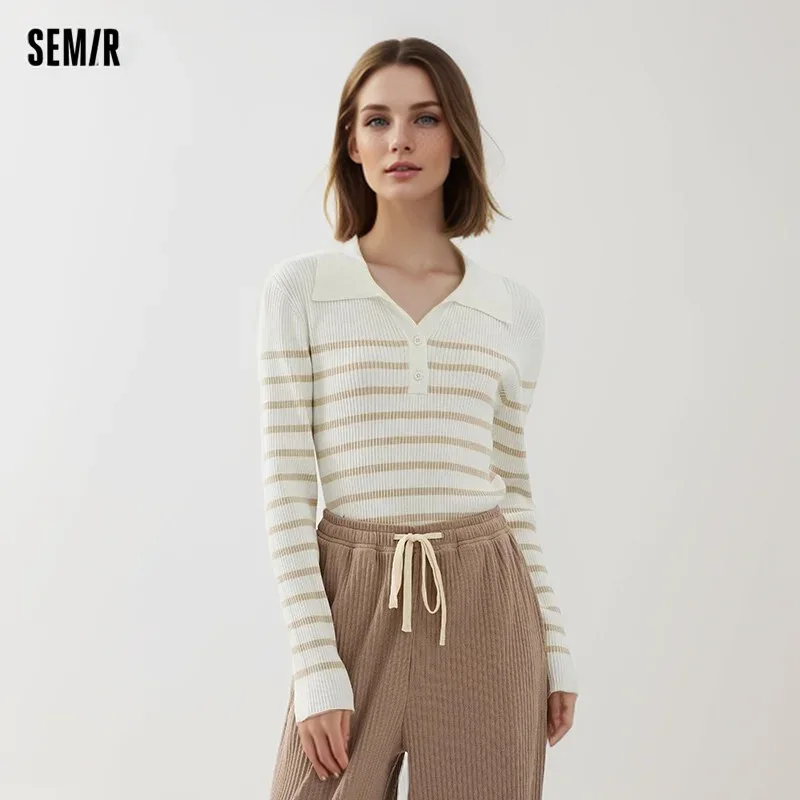 Semir 2024 Sweater Women Tight-Fitting Gentle And Temperament Autumn Striped Pullover Versatile New Style Tops