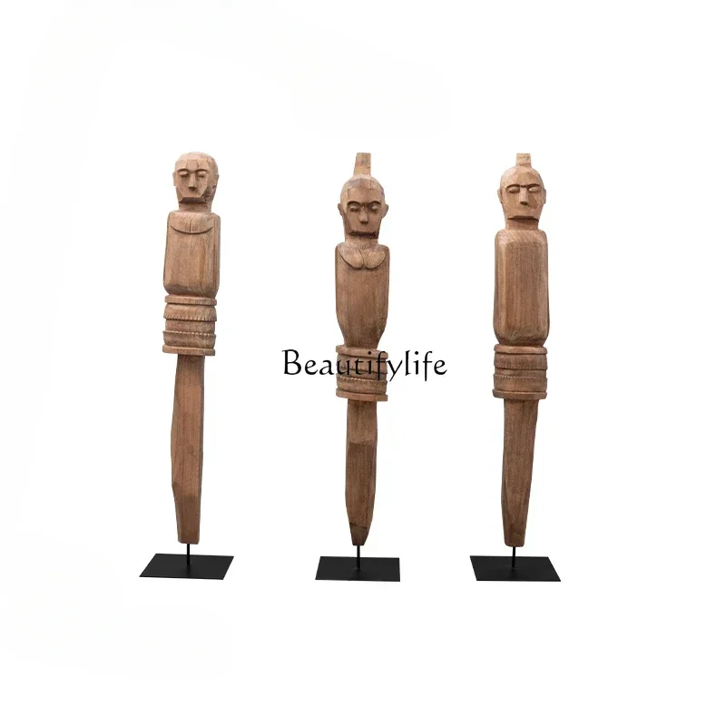 Wood carving craft classical abstract figure sculpture artwork hotel floor decoration