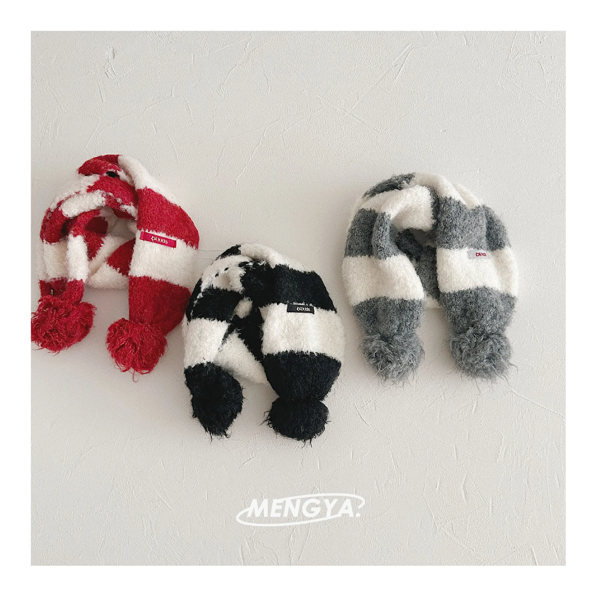 Korean Striped Scarf for Kids Winter Warm Knitted Woolen Scarves Baby Cute Triangle Scarf Toddler Fake Collar