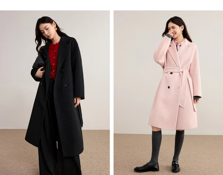 SENTUBILA Damen-Wintermantel aus Wolle mit Doppelreiher, Damen-Oberbekleidung 2026, Business-Mantel für Pendler, mittellanger Mantel mit Gürtel W54OA8781 – Detail 32