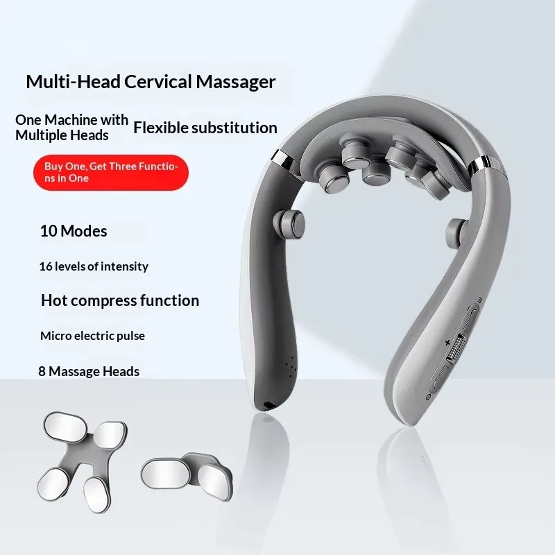 Cervical spine massager Bluetooth multi-mode low-frequency pulse neck protector hot compress EMS 10 modes 16 4-8 heads