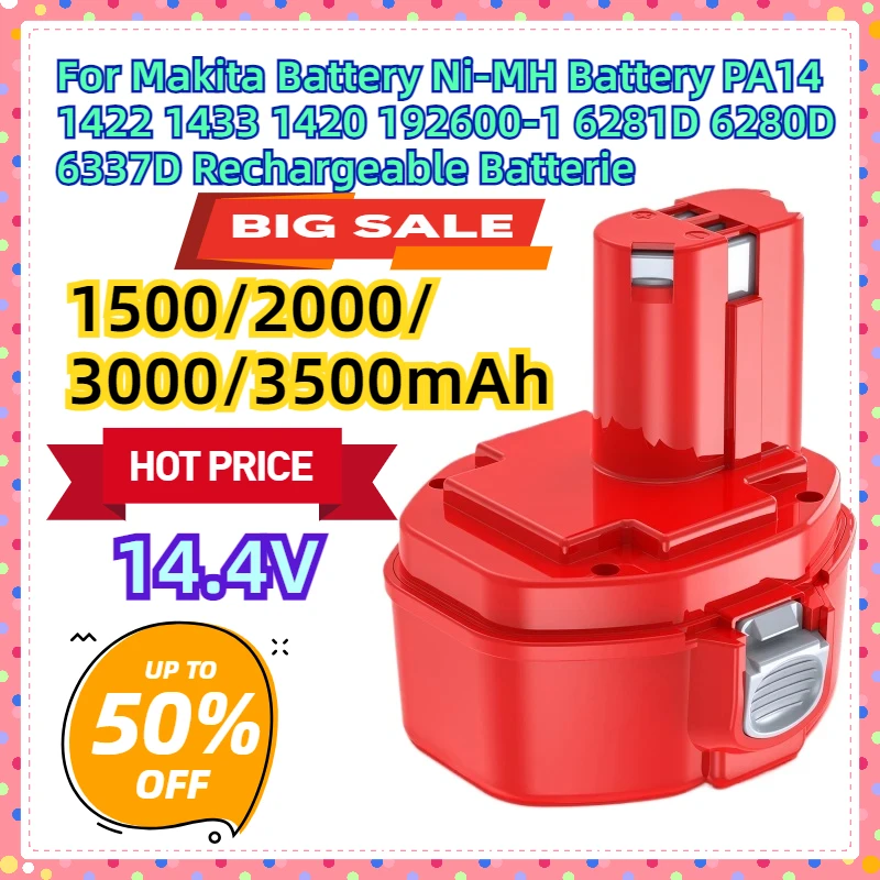 For Makita 14.4V Battery Ni-MH Battery PA14 1422 1433 1420 192600-1 6281D 6280D 6337D Rechargeable Batterie