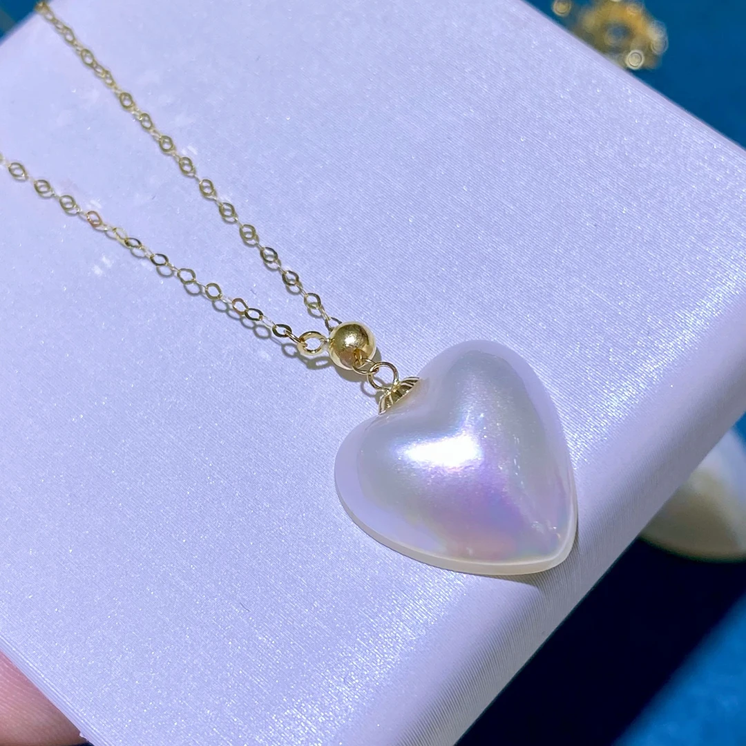 G18k Gold Adjustable Y Word Necklace Gift for Women Love Seawater Mabe Pearl Pendant with Dazzling Color Glossy Pearl Luster