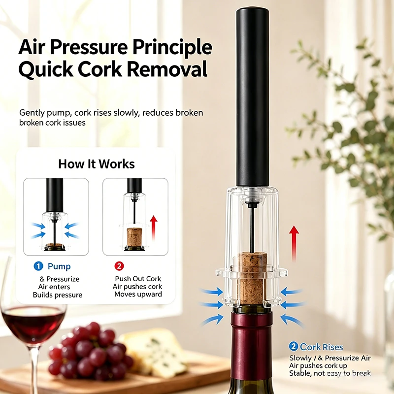 Premium Air Pressure Wine Bottle Opener Manual Pump Corkscrew Easy Cork Remover Unique Gift for Wine Lovers Home Bar Party Decor