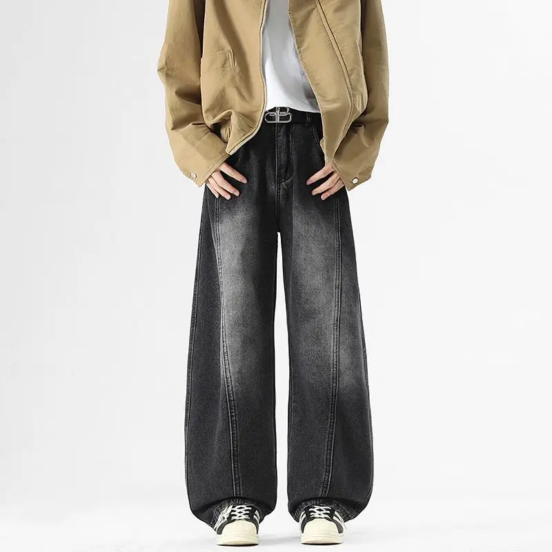 Men's Jeans Versatile High Street Pants American Style Patchwork Retro New Autumn Straight Tube Loose Casual Washed Pants