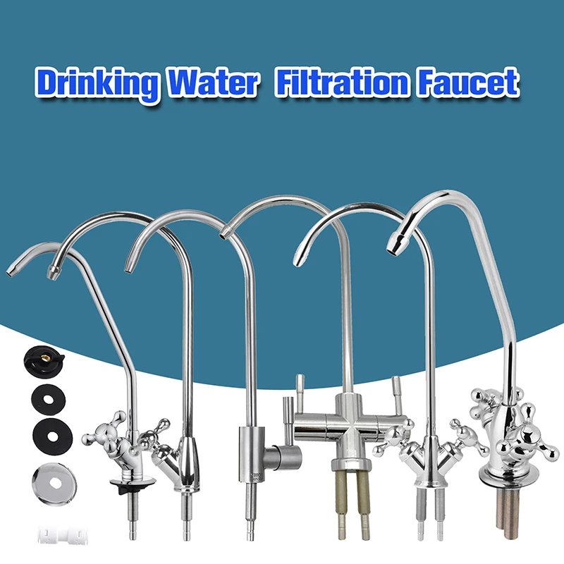 Küchenspüle Wasserhahn 1/4 Zoll Connect Umkehrosmose Wasserhahn 1/2/3 Köpfe Edelstahl drehbarer Trinkwasserfilter