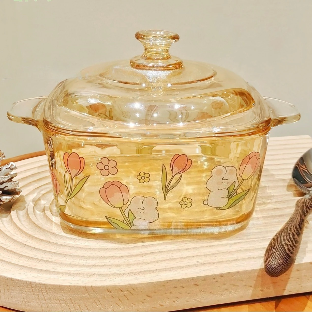 High Temperature Resistant Instant Noodle Bowl,High-value Double Ear Bowls,Cartoon Glass Soup Bowl,Can Be Used in Microwave Oven