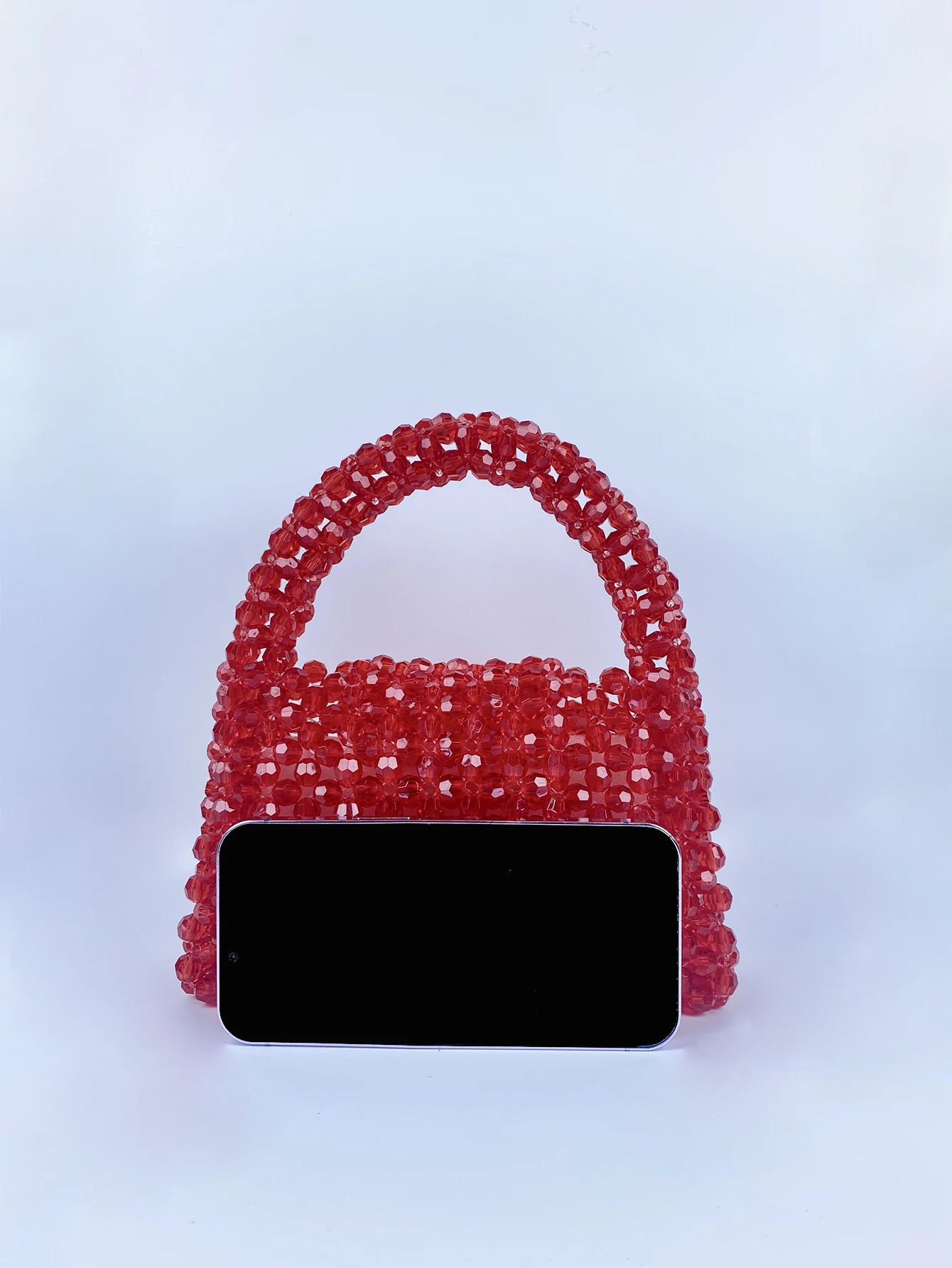 2023 niche handmade beaded hollowed out crystal beads woven portable banquet candy colored small square bag