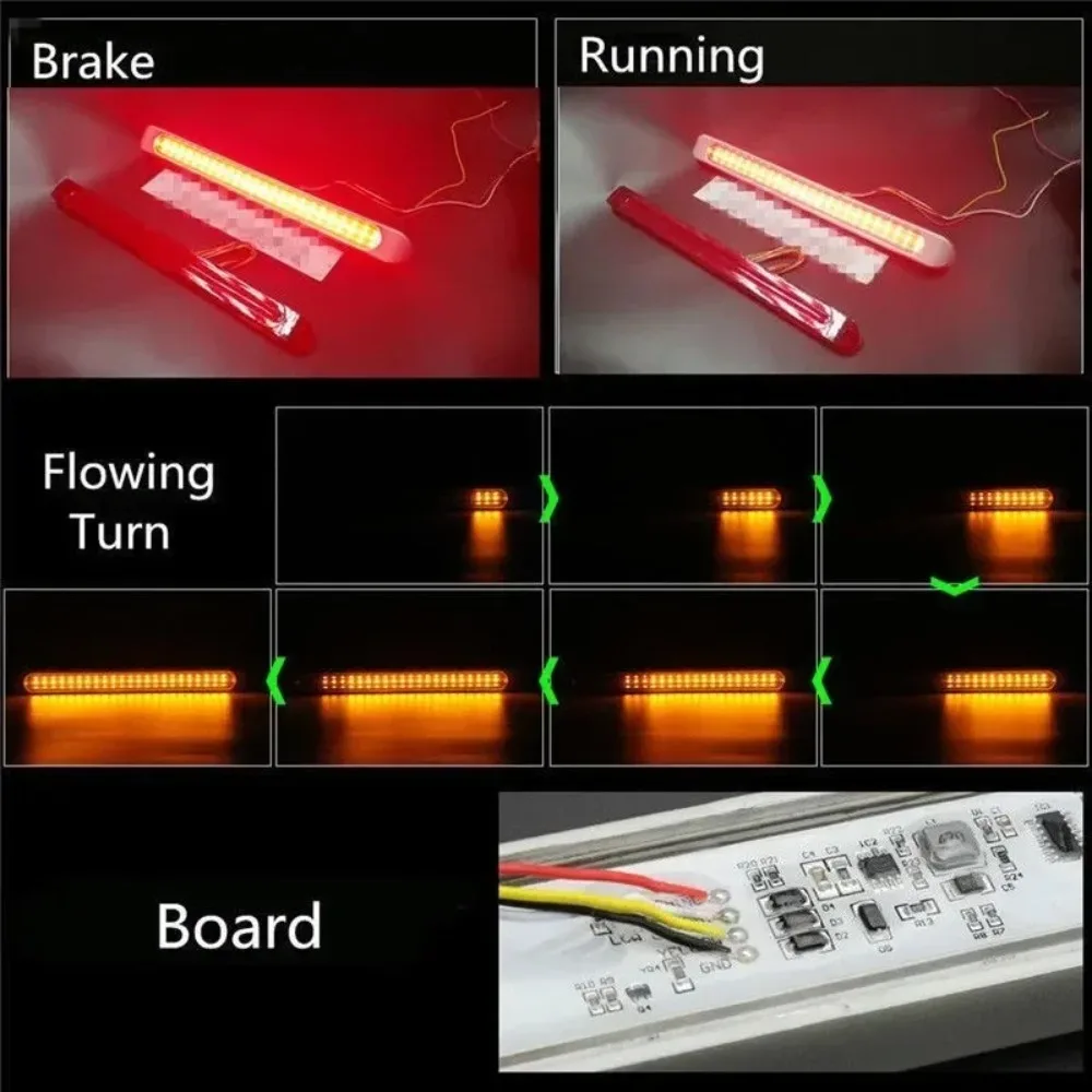 Plastic LED Tail Light Dual Color Mode Light Guide Design Brake Stop Lamp Sequential Flowing Light 17 Inch Length
