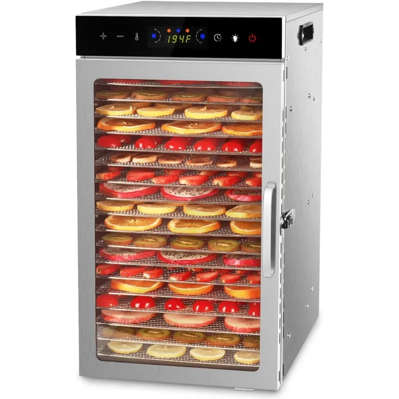 Christmas.Commercial Food Dehydrator Machine 800W 18 Trays Stainless Steel Food Dehydrated Dryer with 24H Timer Touch-Control LE