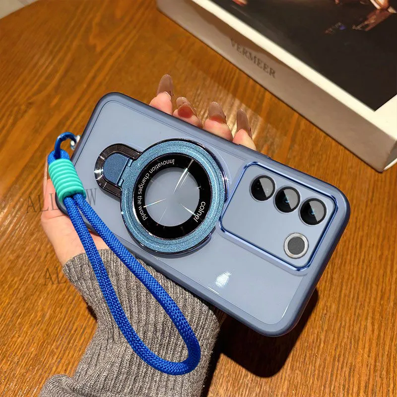 Magnetic Stand Holder Soft Silicone Phone Case For Samsung A17 A27 A37 A57 A16 A26 A36 A56 A15 A35 A55 Cover With Hand Strap