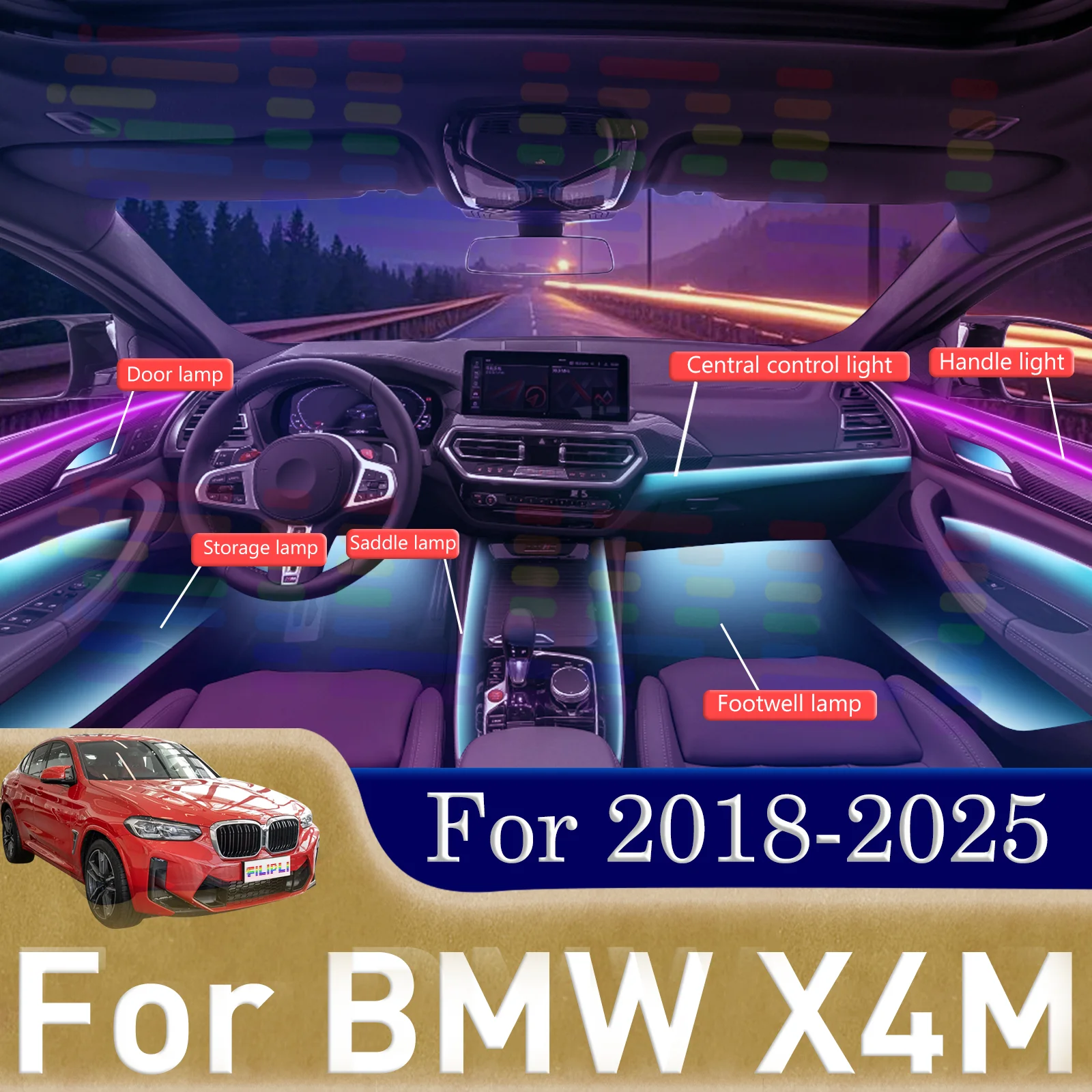 

For BMW X4M F97 Bring Joy to Kids’ Backseat Rides with Hidden LED Light Belts for Car Interiors Providing 64 Playful Colors
