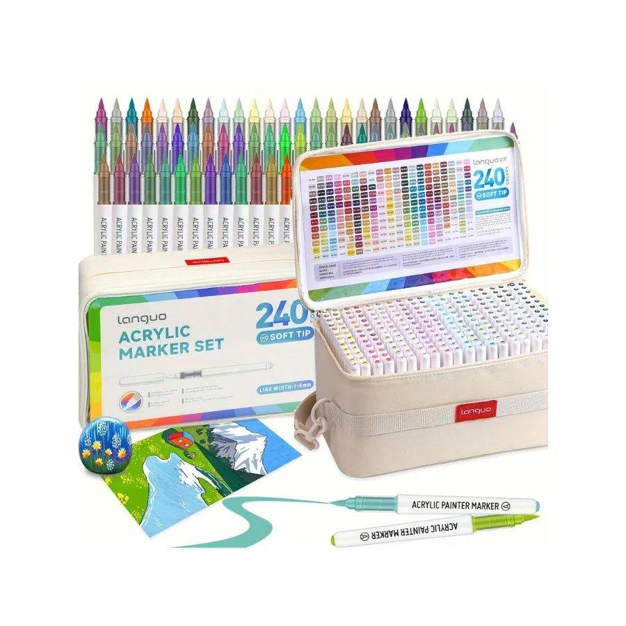

Набор акриловых маркеров LANGUO 96/192/240 цветов с толстым чехлом для хранения, для скрапбукинга, чертежей на черной бумаге и граффити