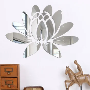 3D DIY 연꽃 거울 벽 스티커, 이동식 아크릴 아트 벽화 데칼 스티커, 거실 침실 홈 장식