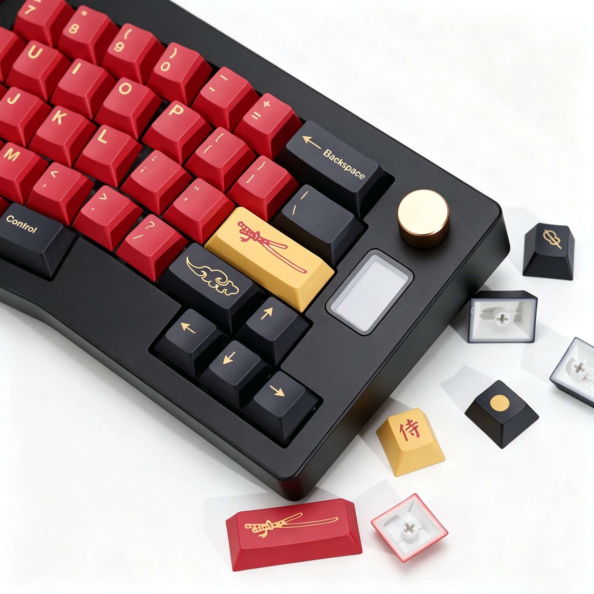 KBDiy GMK Red Samurai Keycaps Retro Cherry Profile PBT Ailce Keycap Custom For MX Switches Gaming Mechanical Keyboard Key Caps