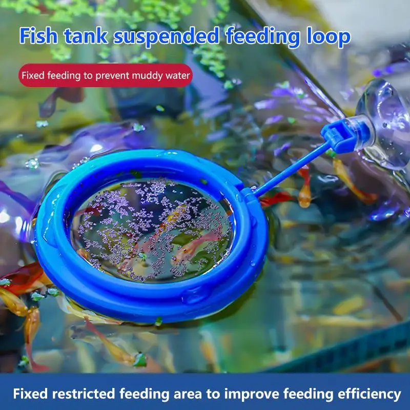Fish Tank Floating Food Tray, 1/5Pcs Blue Aquarium Feeding Rings Preventing Food Dispersion, Suction Cup Included