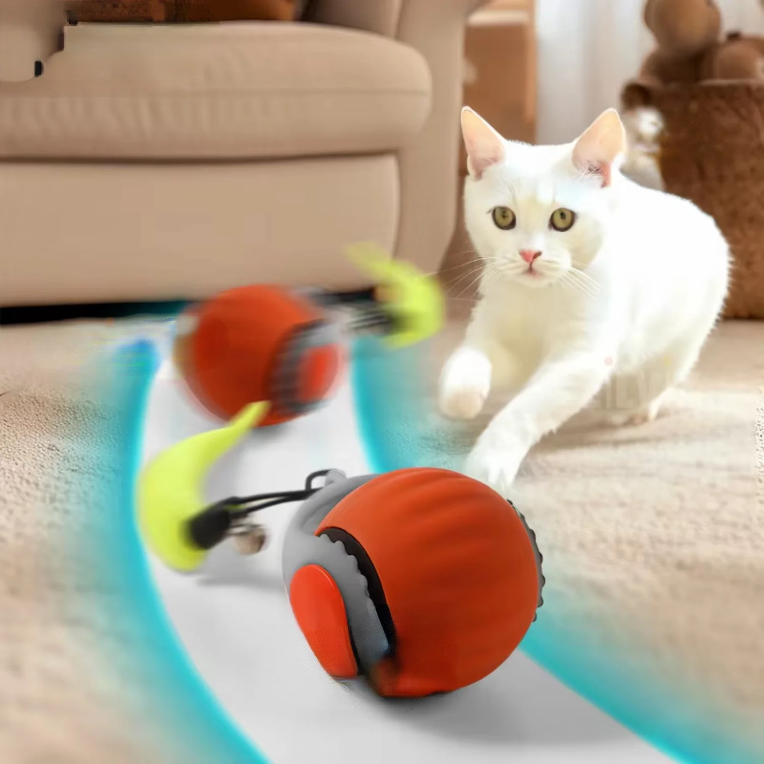 Cat Interactive Ball toy, automatic rolling ball, fake tail, rechargeable smart pet electric toy,