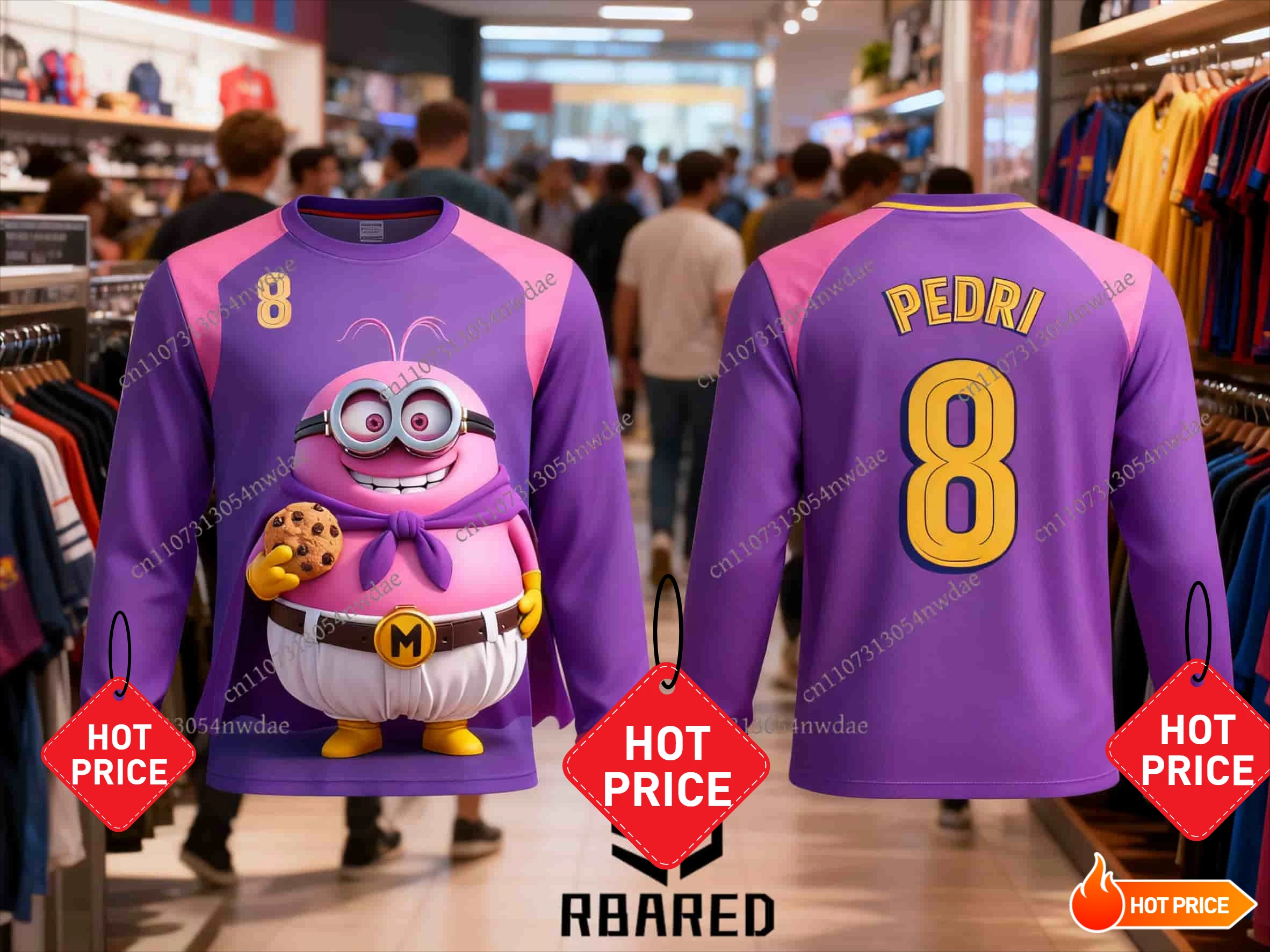 

New Arrival Minions PEDRI No.8 Fan Commemoration 3D Printed Soccer Long Sleeve T-Shirt - Unisex, Soft, Casual & Sports Wear