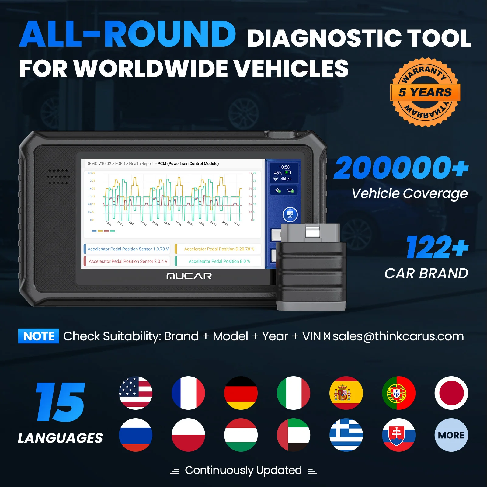 2024 MUCAR VO6 Car Diagnostic Tool OE Full System OBD2 Scanner 28 Resets Lifetime Free Update Bluetooth Scan Tool