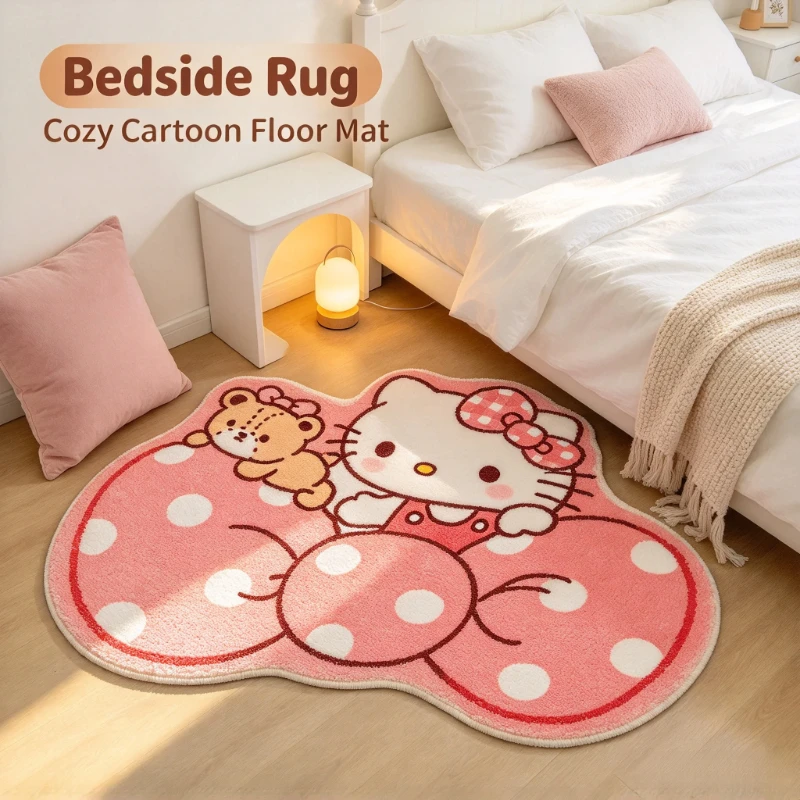 Entryway Door Mat Hello Kitty Teddy Bear Irregular Short Plush Non‑Slip High Absorbent Home Rug Y2K Home Decor Gift