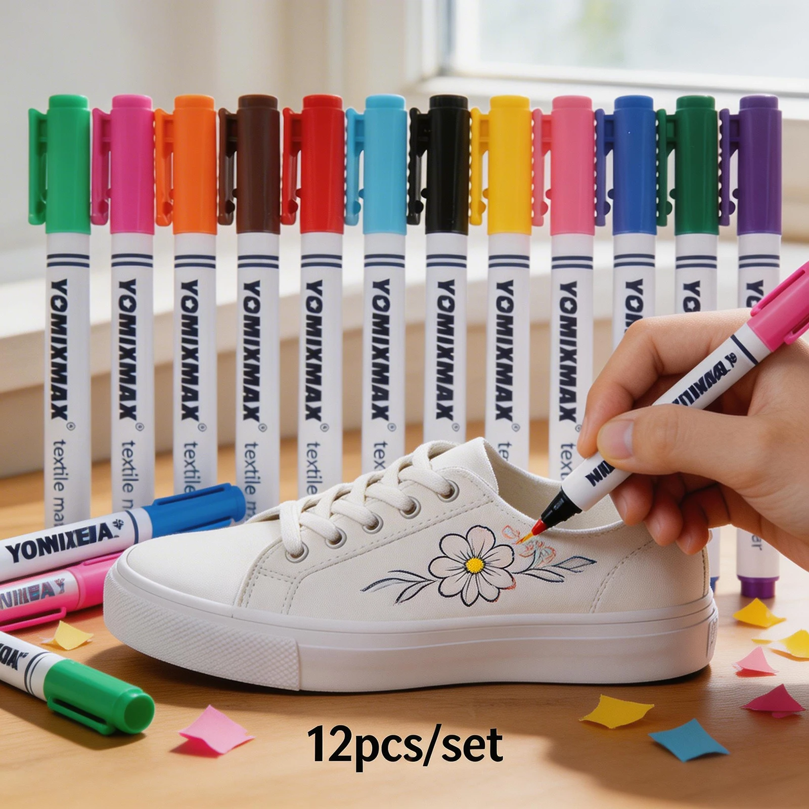 12 Colors DIY Painting Markers Pen Set Children Safe Markers Pen Non-fade Permanent Fabric Pens for Plastic Wood Canvas Glass