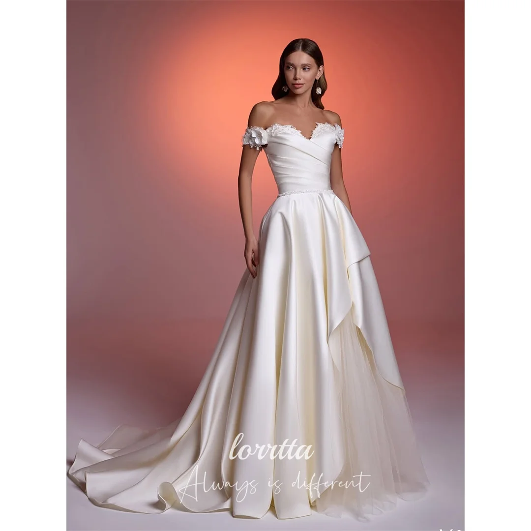 

Lorrtta Satin Off The Shoulder Ivory A-Line Evening Dress 2026 Prom Dress Formal Elegant Flowers Customized Robes de Soirée