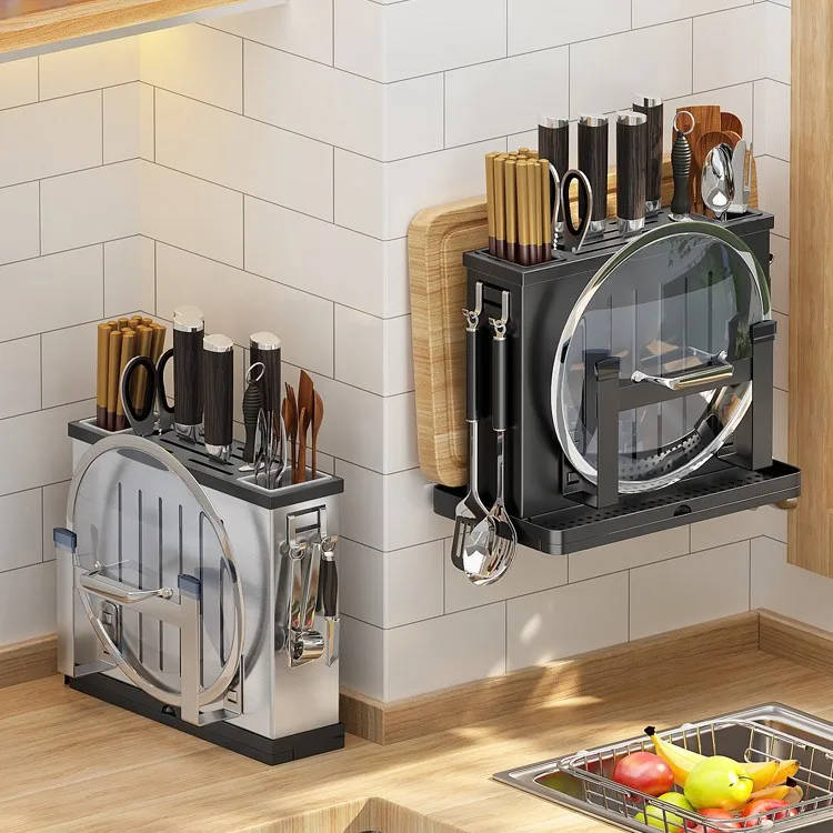 

Stainless steel tool holder Wall-mounted tool storage rack No punching tool holder Chopstick cartridge Cutting board