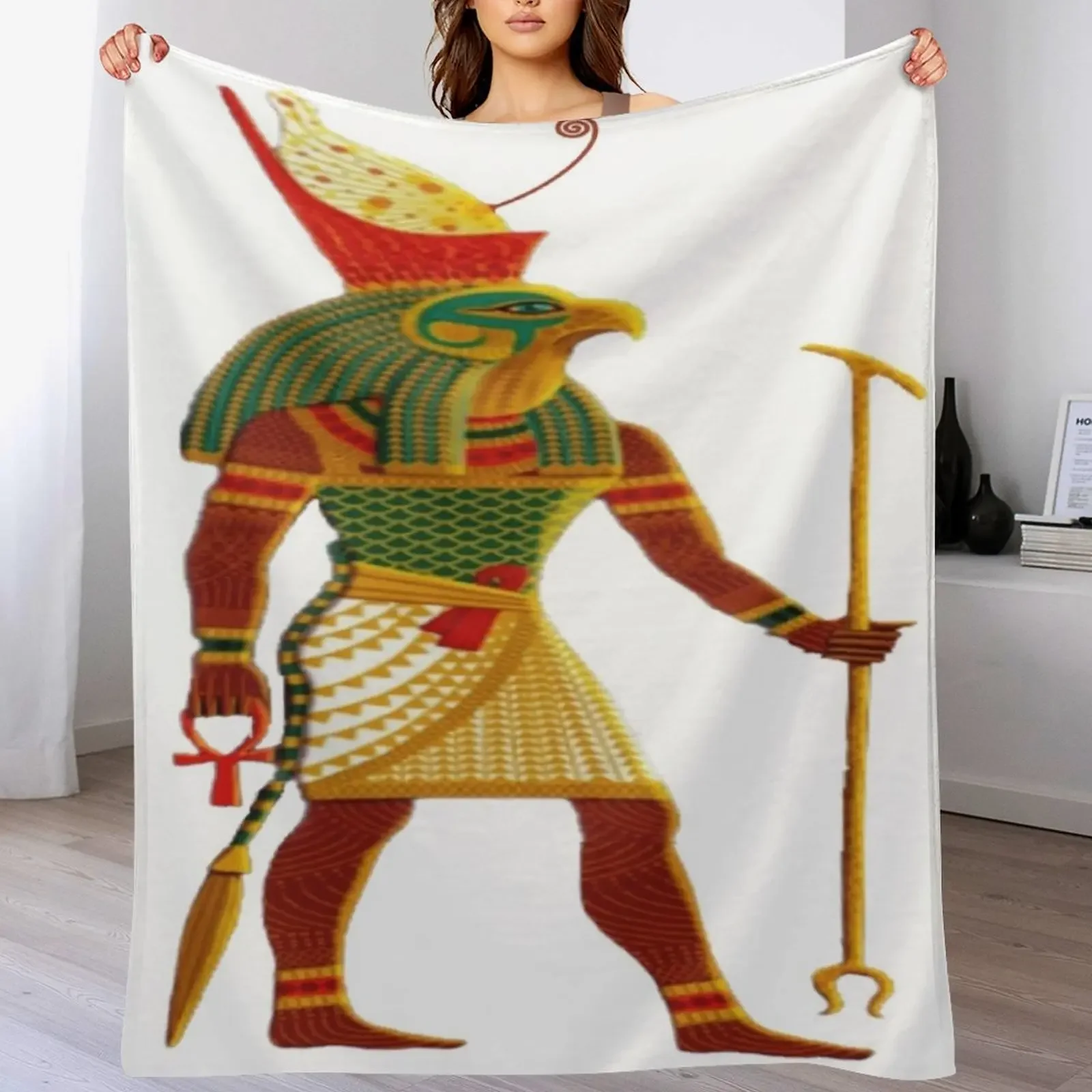 

Horus wearing Upper and Lower Egypt Double crown Pschent Throw Blanket Warm Throw Blanket Gift for Anniversary