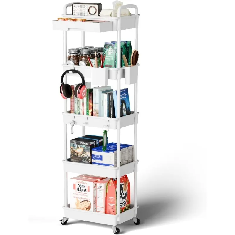 

5 Tier Small Rolling Cart Organizer,Bathroom Cart Organizers with Wheels Laundry Room Organization Mobile Shelving