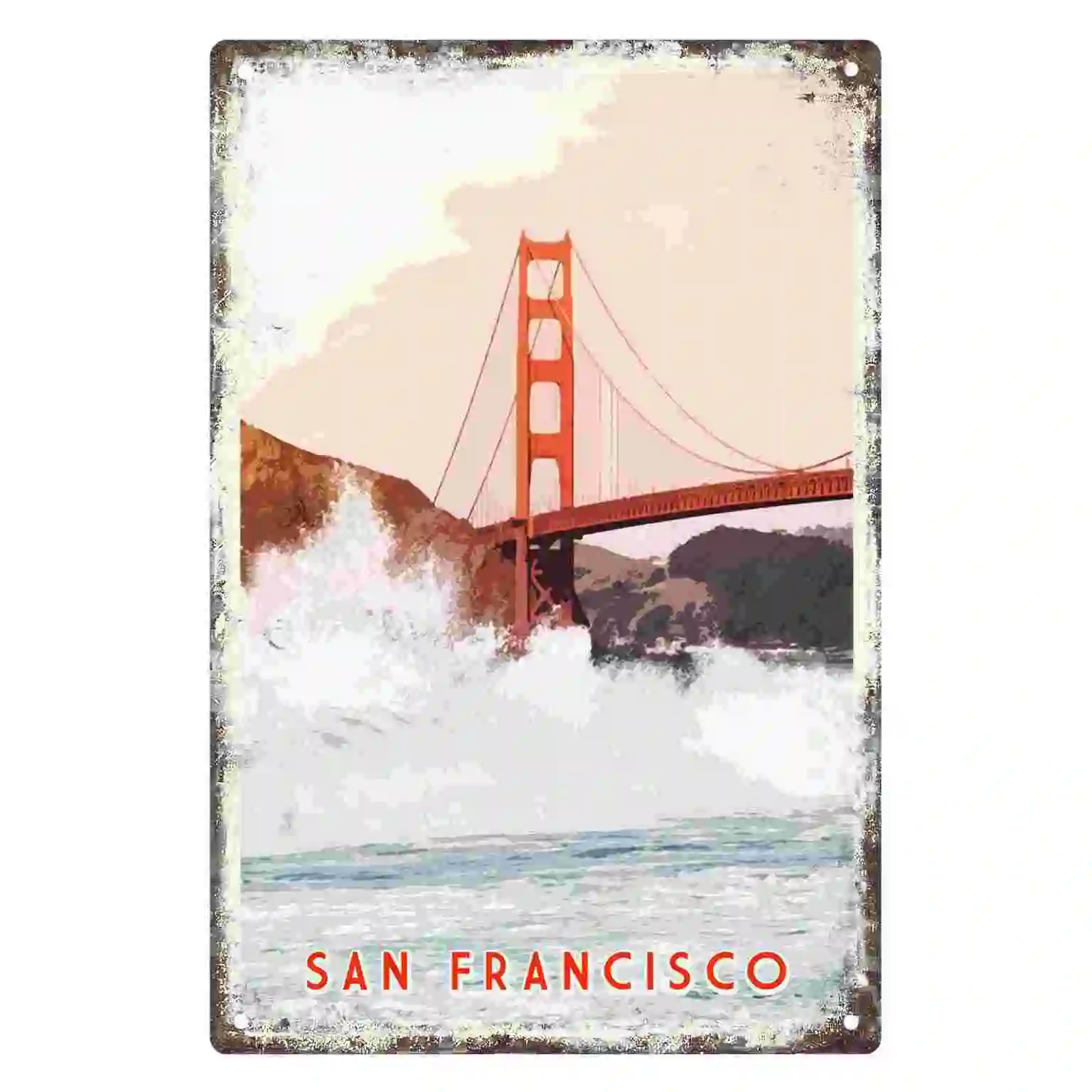 2D FLAT 1pc San Francisco Golden Gate Bridge Scenic Metal Wall Sign Decoration for Home Cafe Garage Bedroom Porch And Garden