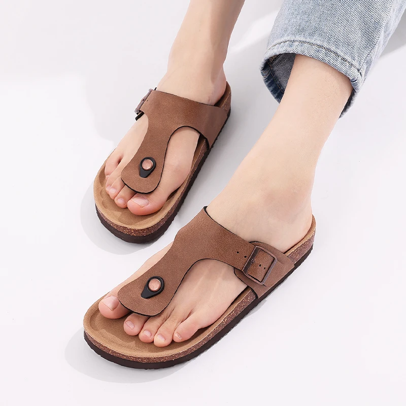 Goosecret Zomer Suède Platte Sandalen Dames Mode Casual Strandschoenen Met Verstelbare Gesp Comfort Kurk Lederen Klompen Slippers