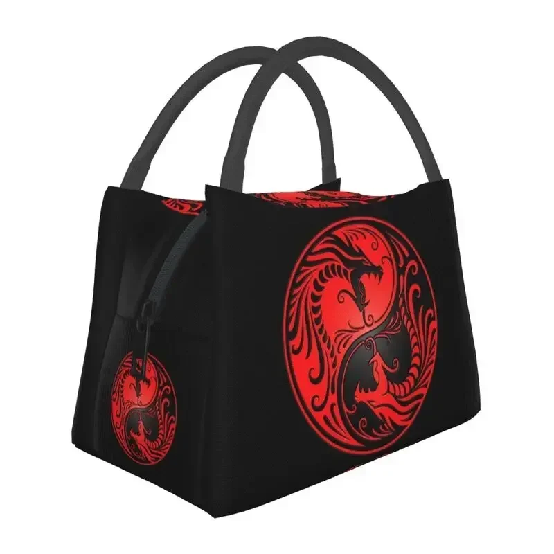 Yin Yang Dragons Red And Black Thermal Insulated Lunch Bags Women Portable Lunch Tote for Outdoor Picnic Meal Food Box