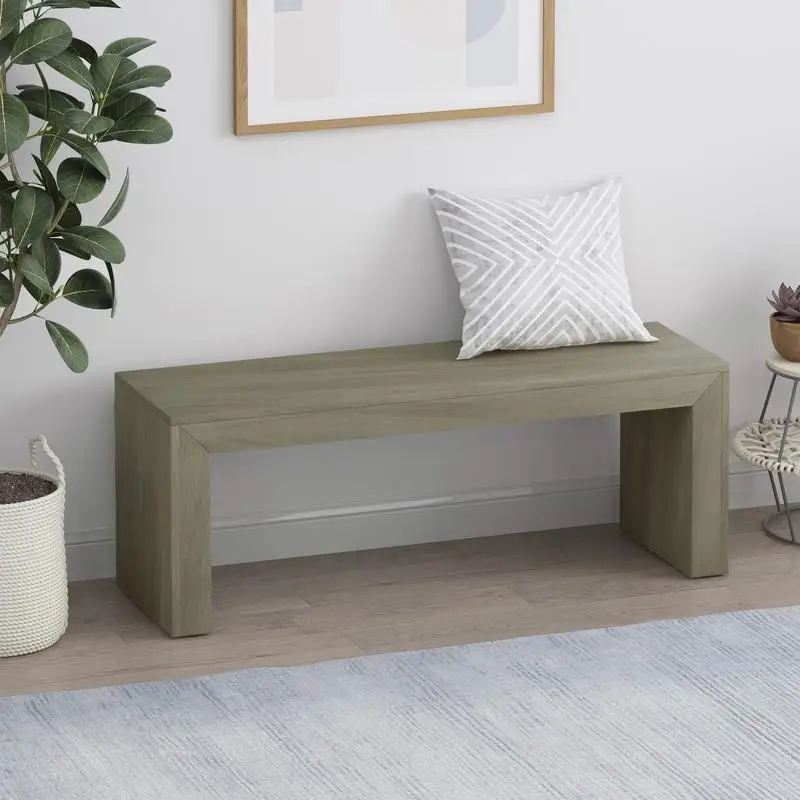 Light Gray Oak Dining Bench in Acacia Wood