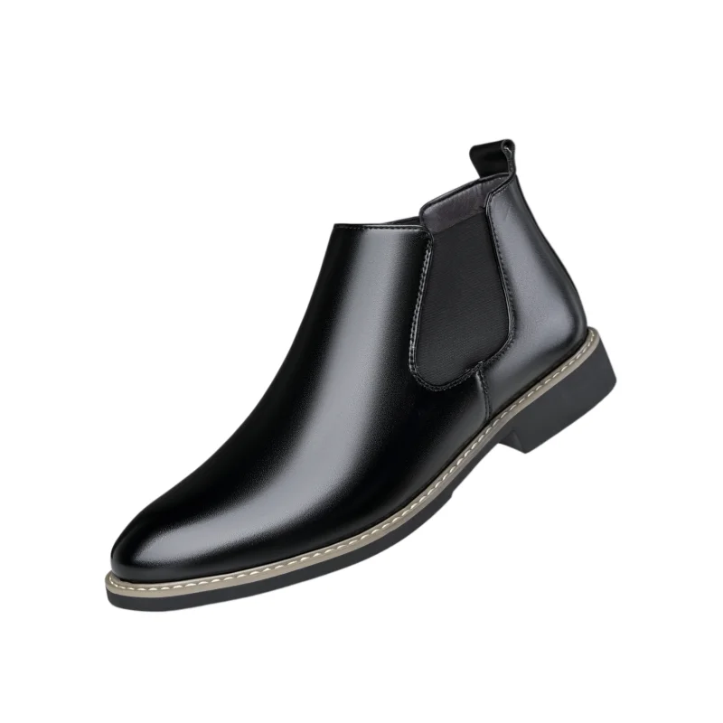 Britain Gentleman Designer New Men'a Brown Pointed Patent Leather Casual Chelsea Ankle Boot Winter High Tops Shoes