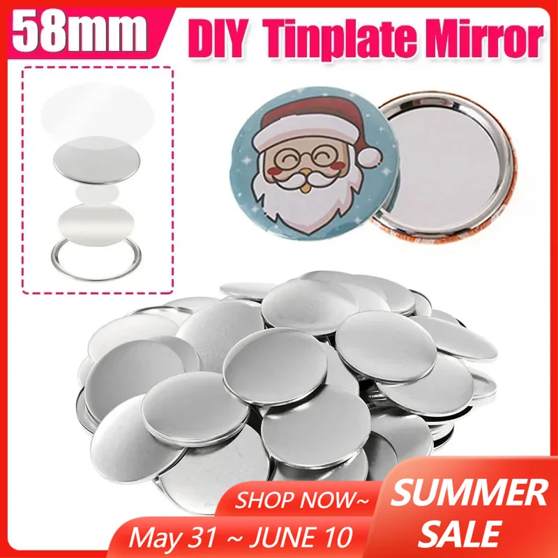 

100pcs 58mm DIY Making Mini Tinplate Mirror Supplies Portable Pocket Mini Round Mirror for Button Badge Machine
