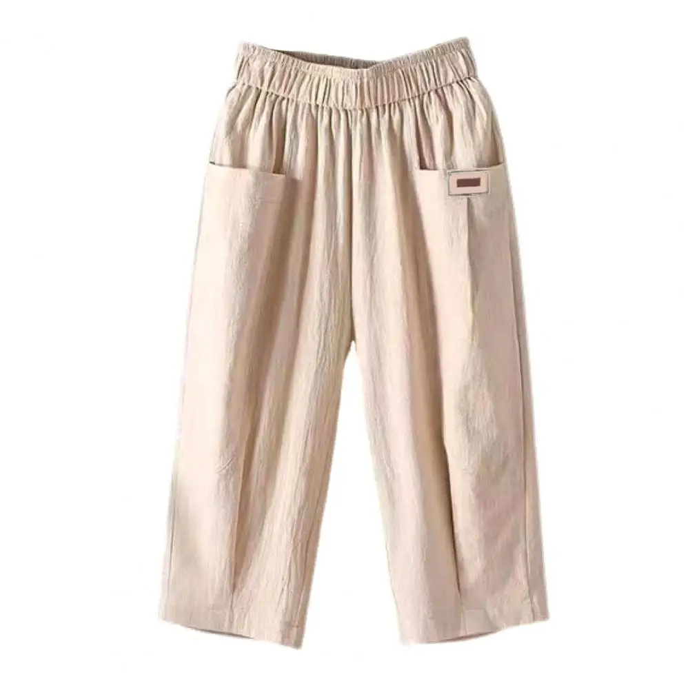 2025 السراويل فضفاضة السراويل أنيقة المرأة منتصف الارتفاع واسعة الساق اقتصاص السراويل مع جيوب حزام مطاط الحريم بنطلون للصيف #2