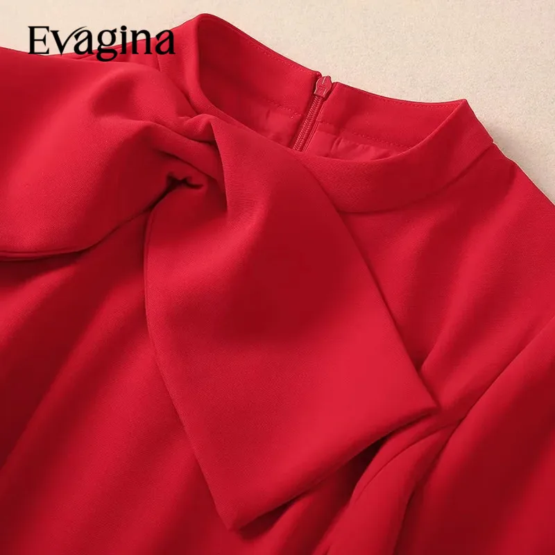 Evagina-vestido de diseñador de pasarela para mujer, Vestido de manga larga con lazo, cuello redondo, estilo viajero rojo, moda de otoño, nuevo