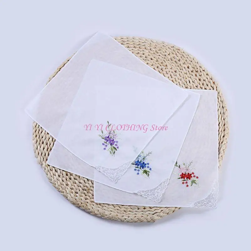 N5KF 5pcs/set 11x11 pulgadas algodón cuadrado algodón Floral bordado con estilo esquina esquina mariposa