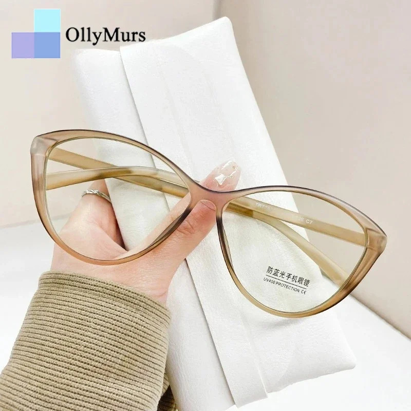 

OLLYMURS ультра легкая ретро модная TR90 анти-синяя женская оправа «кошачий глаз» оптическая оправа для очков по рецепту 7212