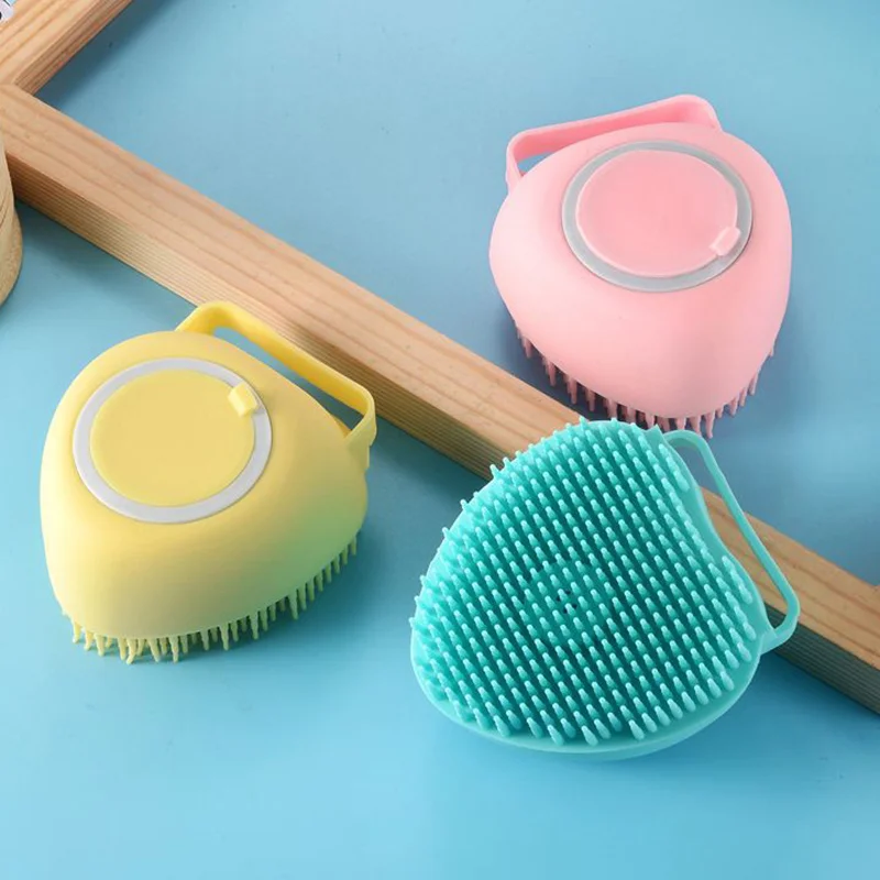 Bathroom Pet Bath Brush with Shampoo Box Soft Silicone Massage Bath Comb Puppy Kitten Cat Dog Grooming Shower Brush