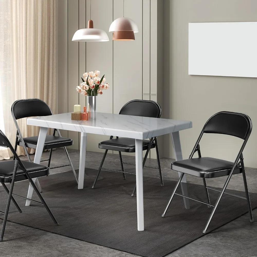 6 Pack Folding Chairs with Padded Seats, Metal Frame with Pu Leather Seat & Back, Capacity 350 lbs, Black