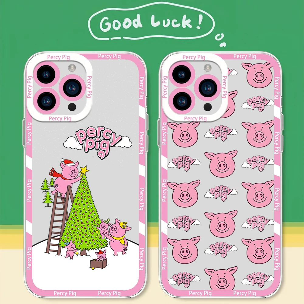 Cartoon Percy Pig Cute Pink Phone Case for Samsung S24 S23 S22 S21 A55 A54 A35 FE PLUS ULTRA Transparent Bezel Shell