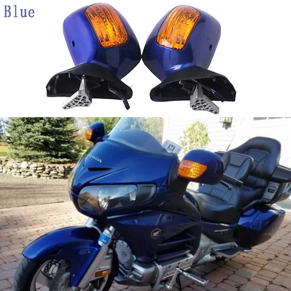 Rear View Mirrors Turn Signal Lens For Honda Goldwing GL1800 2001 2002 2003 2004 2005 2006 -2011 Black White Silver Chrome Blue