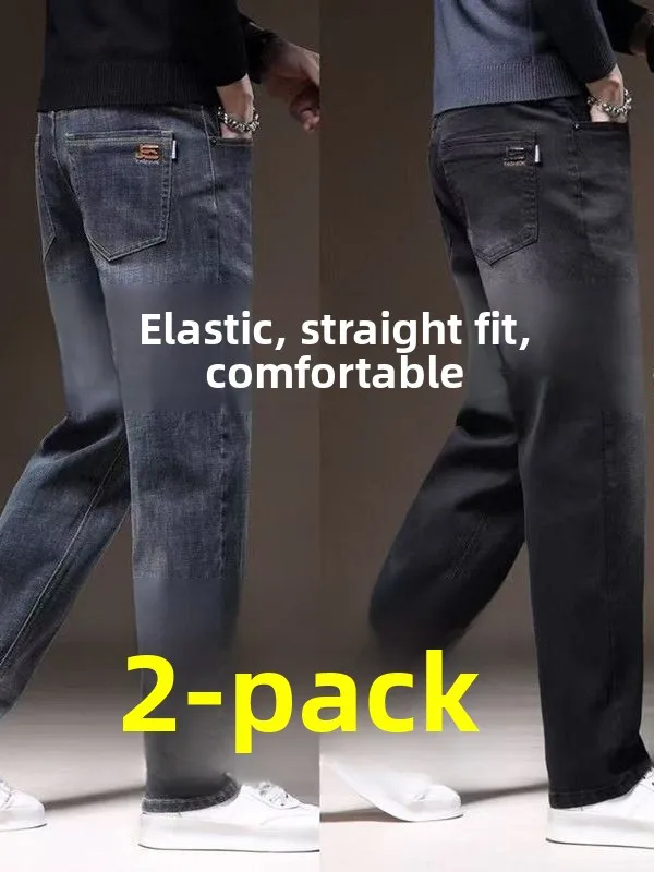 

American Sle Loose Fit Men's Jeans Casual Work Pants Cotton Stretch Denim mid Waist Zipper Closure Four Seasons Wear