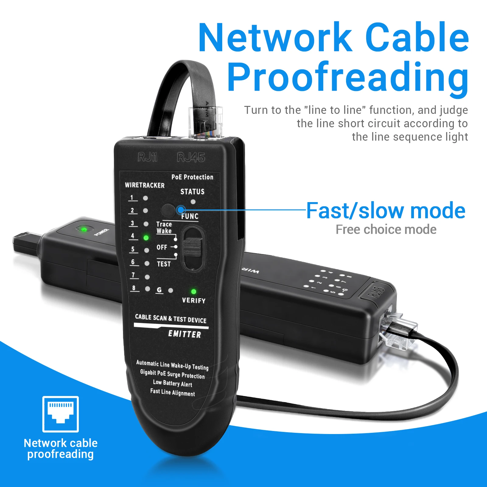 ZoeRax RJ45 RJ11 สมาร์ทเครื่องทดสอบสายเคเบิลเครือข่าย LAN เครื่องทดสอบสายเคเบิล Wire Toner Tracker CAT5 CAT6 พร้อมหูฟังเครื่องทดสอบสายโทรศัพท์