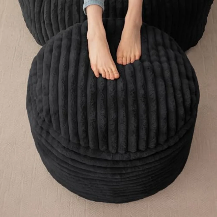 

Round Stuffed Pouf Ottoman, Corduroy Poufs with High-Density Foam Filling, Furry and Fluffy Pouf Feet Stool Storage Ottoman, 20