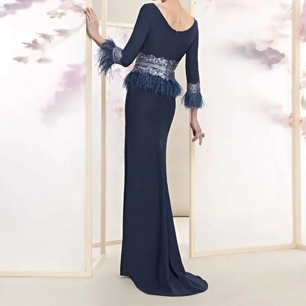 Robes de mariée sirène élégantes à col rond, plumes, robes de mariée pour mère de la mariée, personnalisées